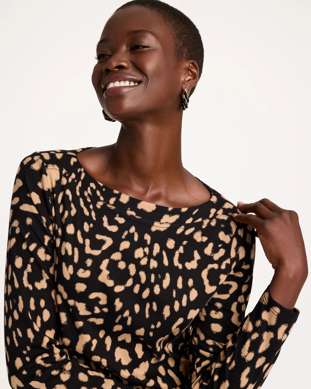 Animal Print Stretch-Cotton Boatneck Tee click to view larger image.