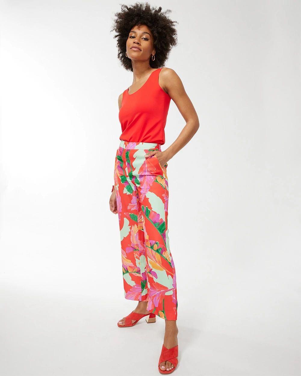 Foliage Print Wide Leg Soft Crops