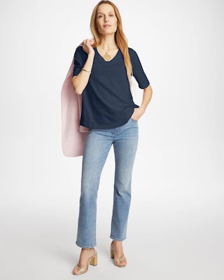 Double V-Neck Slub Rib Mix Tee click to view larger image.