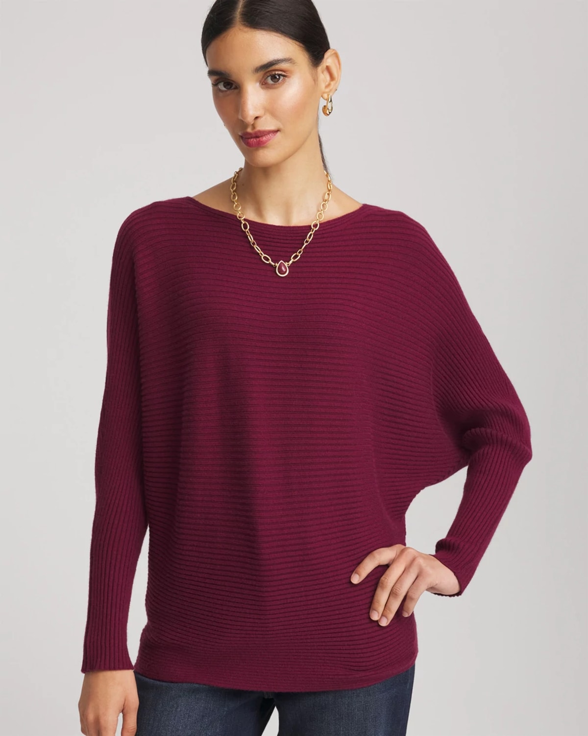 Chico's Cashmere-blend Boatneck Sweater In Deep Chianti In Burgundy
