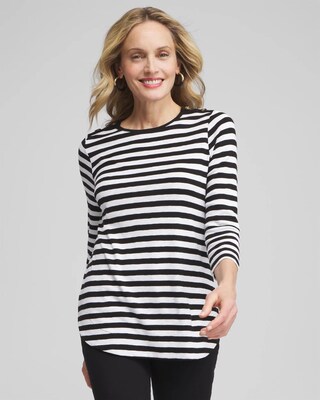 Stripe Button Trim Ribbed Tunic