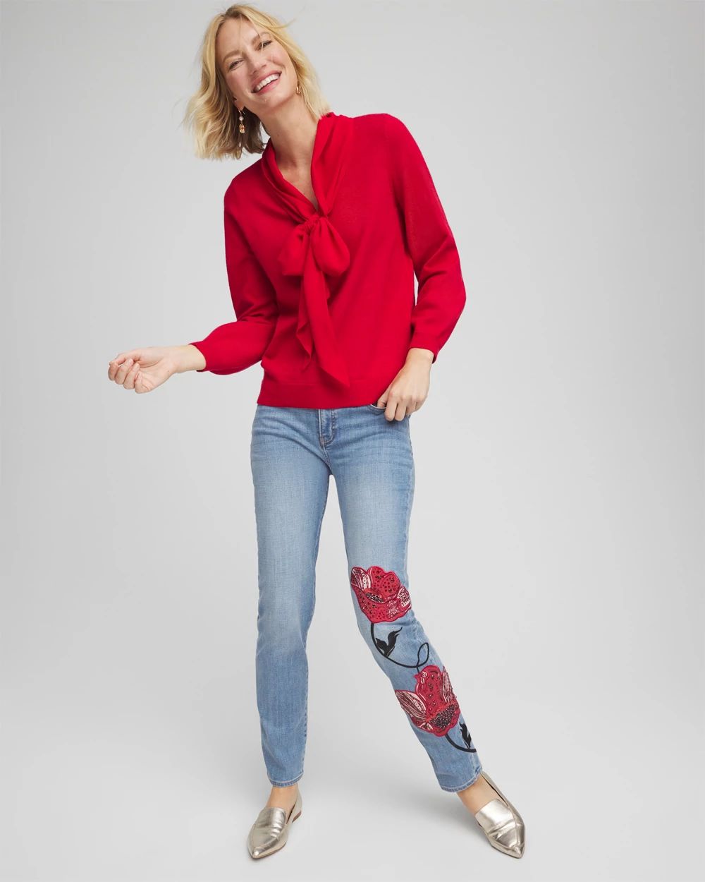 Placed Floral Girlfriend Slim Ankle Jeans click to view larger image.