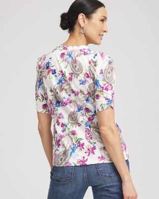 Paisley Shirred-Sleeve Henley Tee click to view larger image.