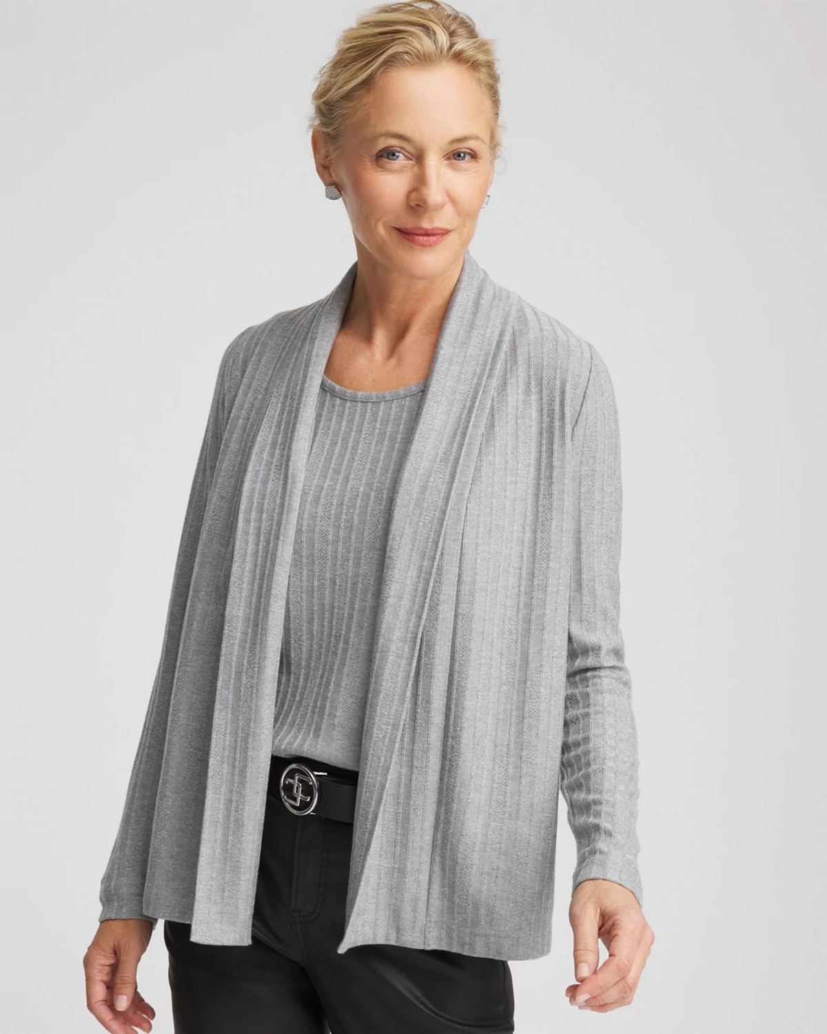 Chico's Cozy Cardigan Sweater Twinset In Fog Heather Gray
