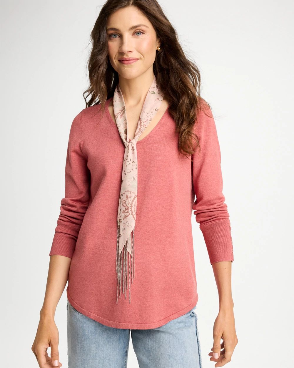 Paisley Fringe Skinny Scarf click to view larger image.