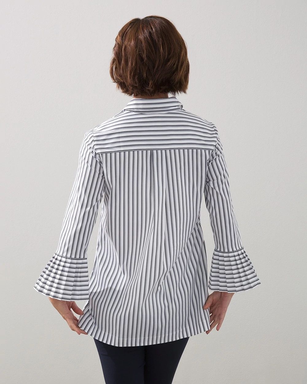 Poplin Pleat Sleeve Stripe Top