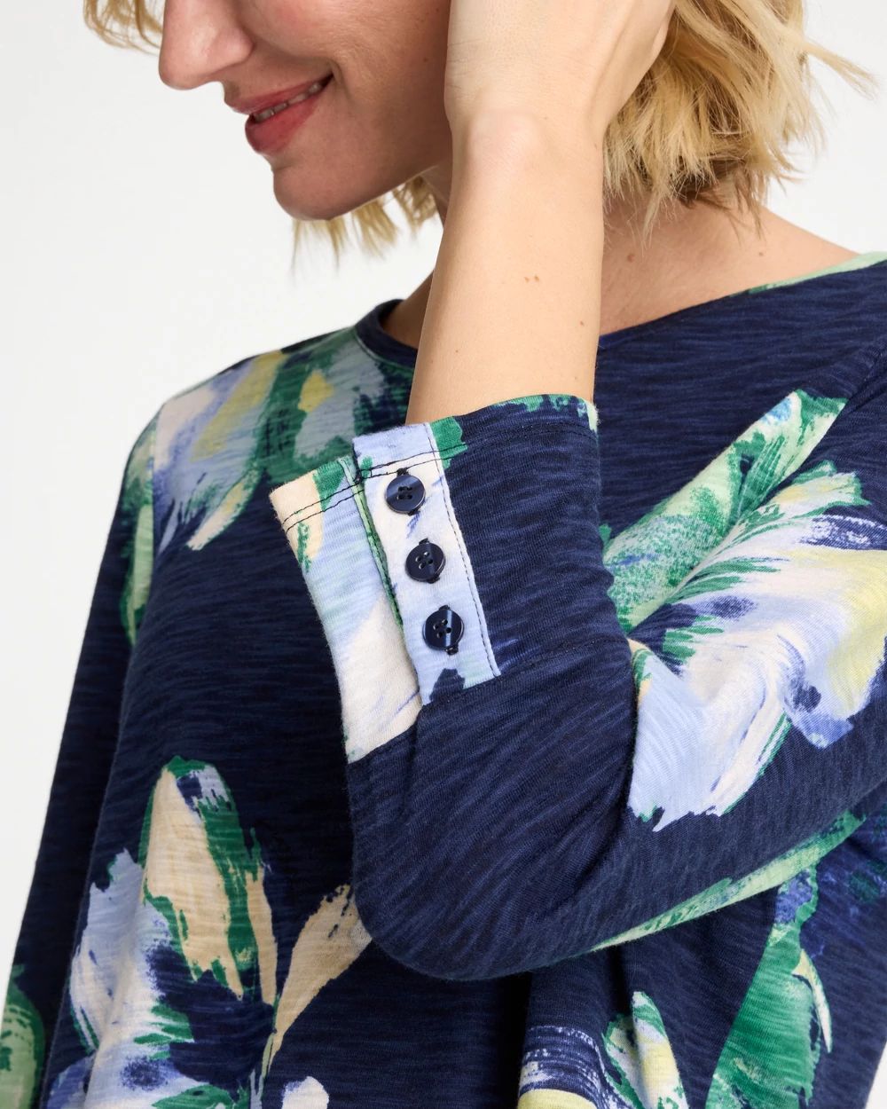 Printed Slub Button Detail Tee click to view larger image.