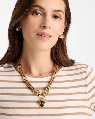 Faux Leather Charm Necklace click to view larger image.