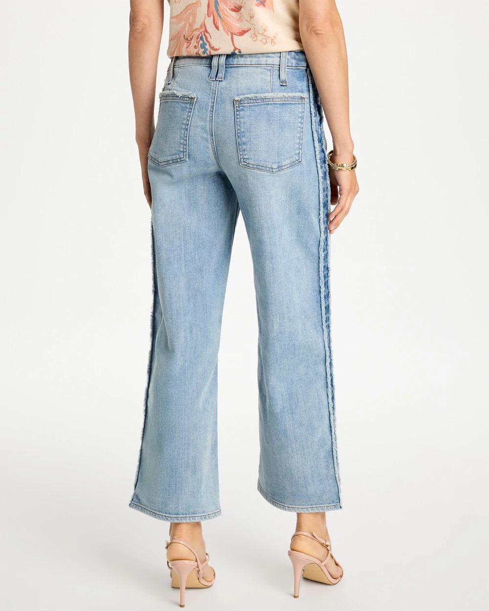 Frayed Contrast Girlfriend Wide Crop Jeans click to view larger image.