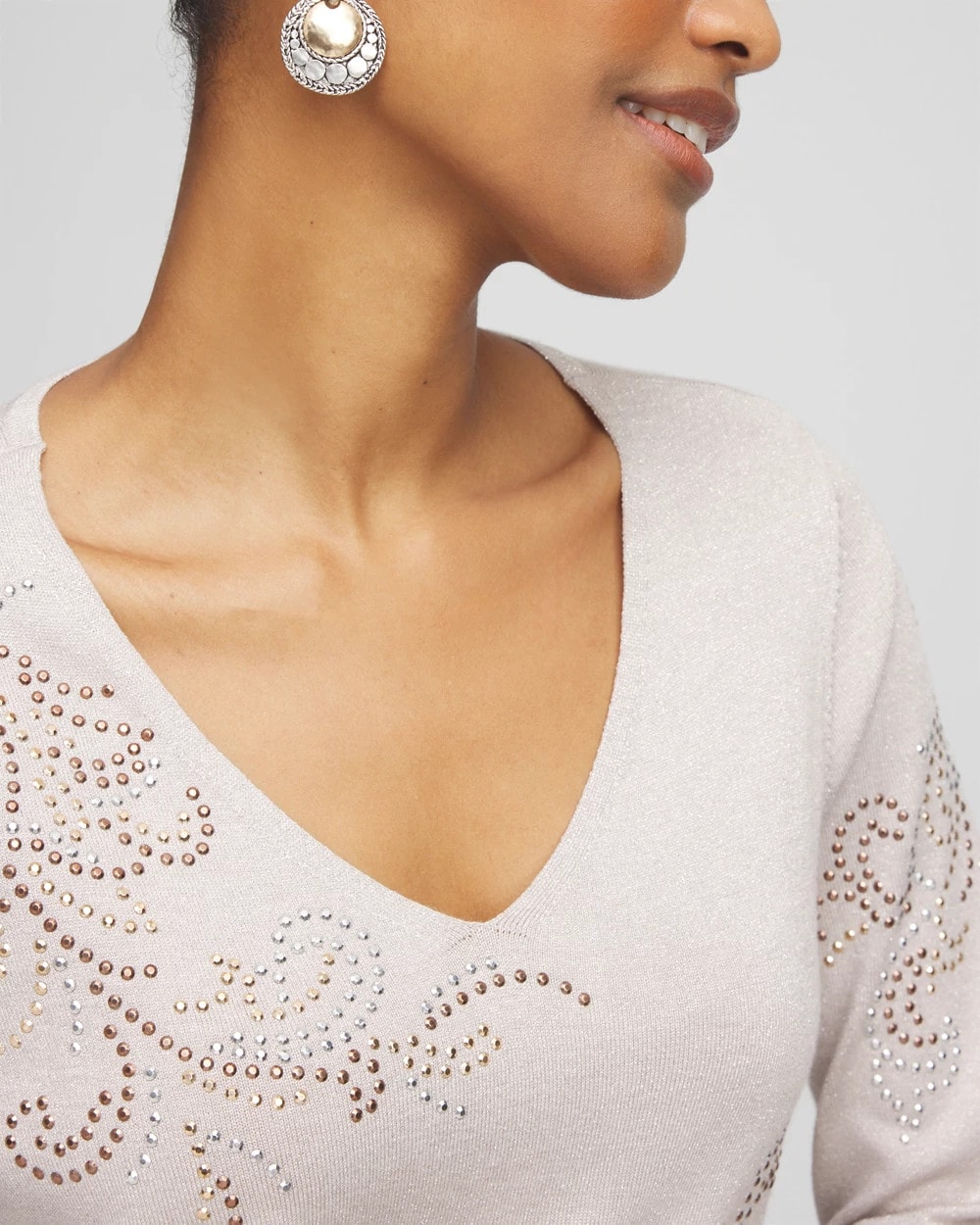 Embellished V-neck Pullover Sweater