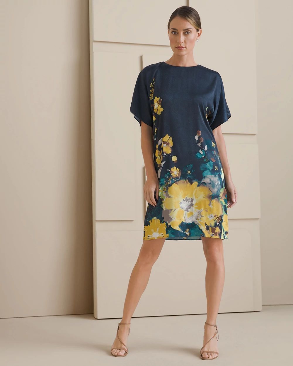 Floral-Print Satin Shift Dress