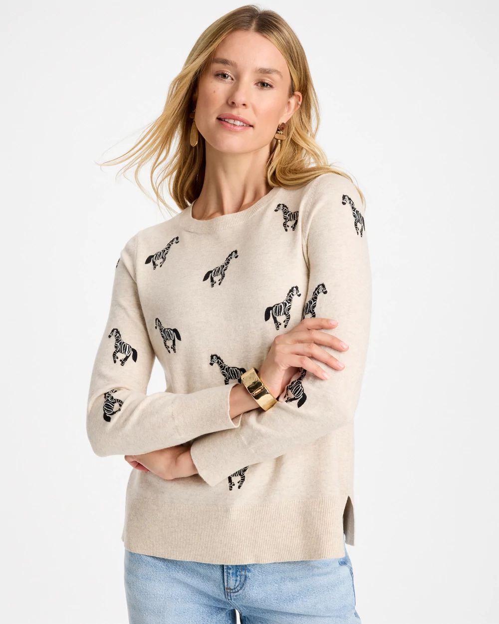 Zebra Embroidered Pullover Sweater