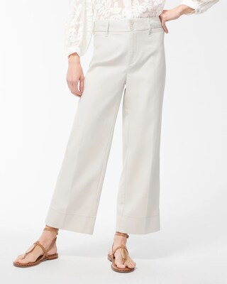 Twill High Rise Wide Leg Cropped Pants
