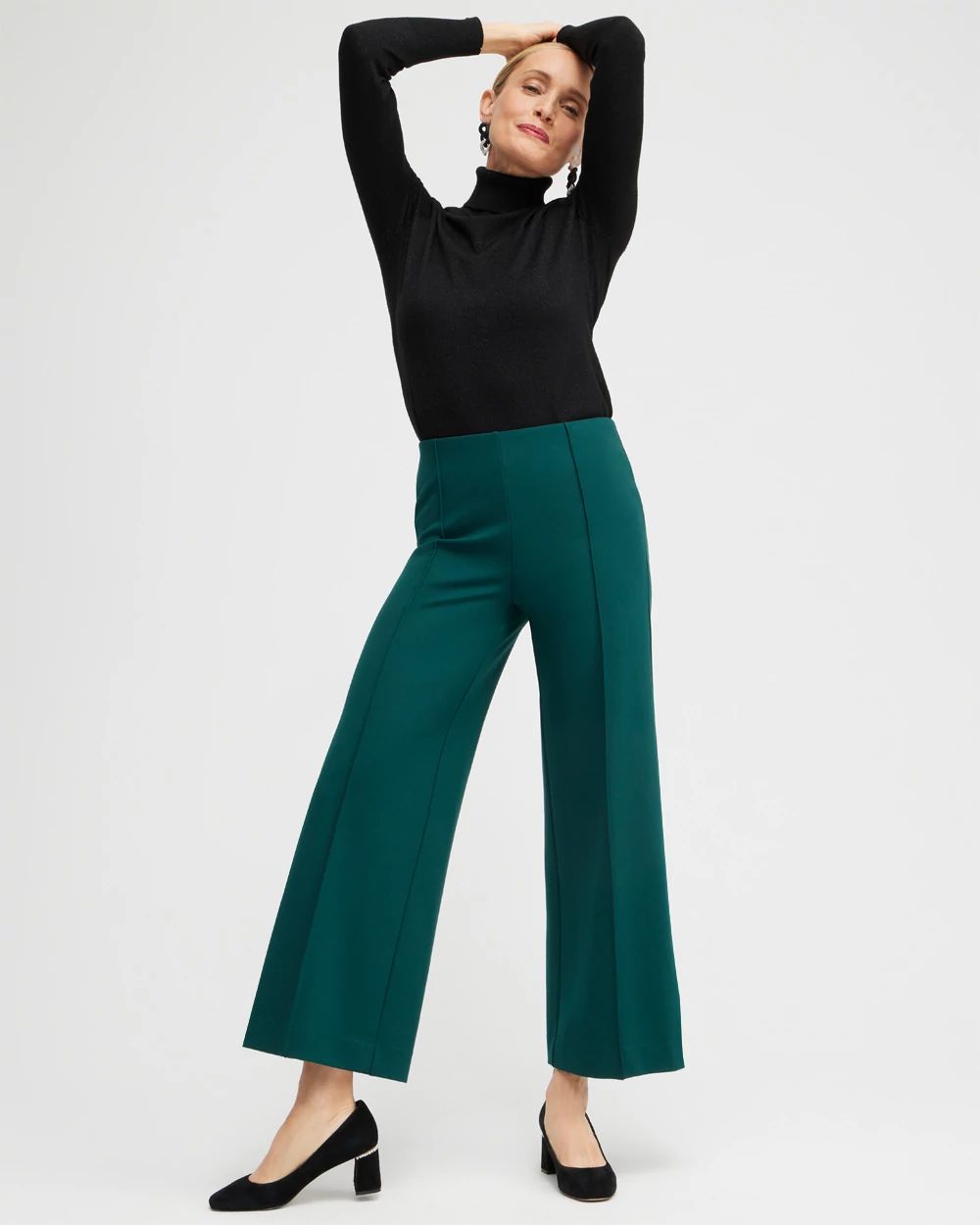 Ponte Pintuck Wide Leg Ankle Pants