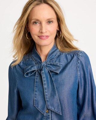 Denim Tie-Neck Shirt click to view larger image.