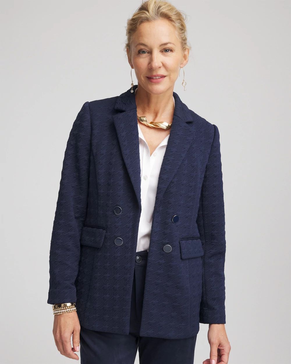 Textured Double-Breasted Knit Blazer