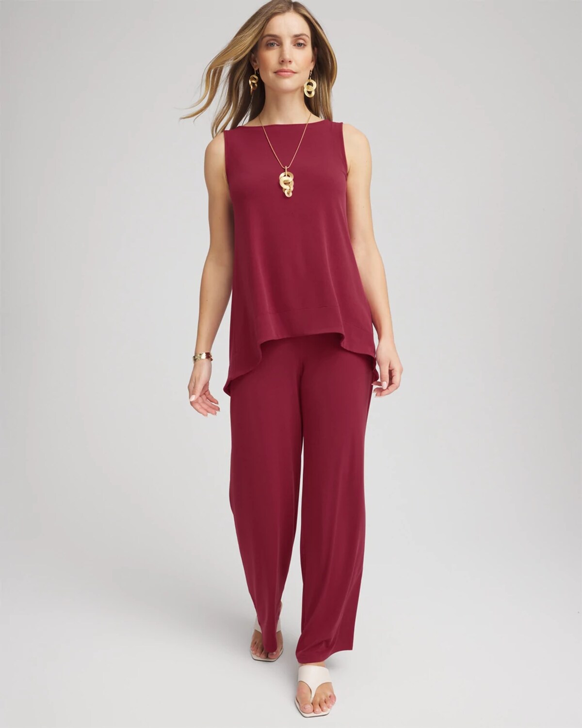 Chico's Travelers Knit High-low Hem Top In Russet Red In Red