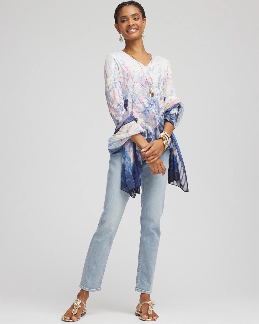 Floral V-Neck Pima Tee