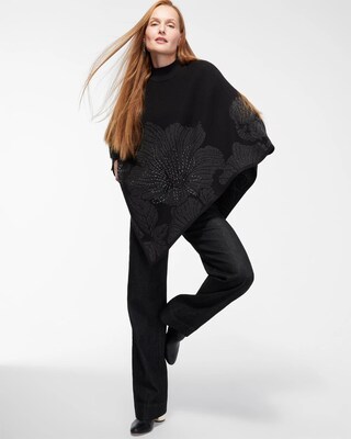 Floral Print Lurex Detail Poncho