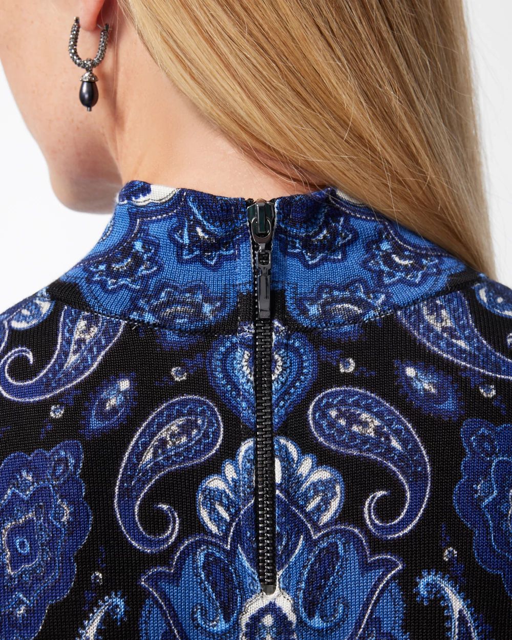 Mock Neck Scroll Print Pullover Sweater
