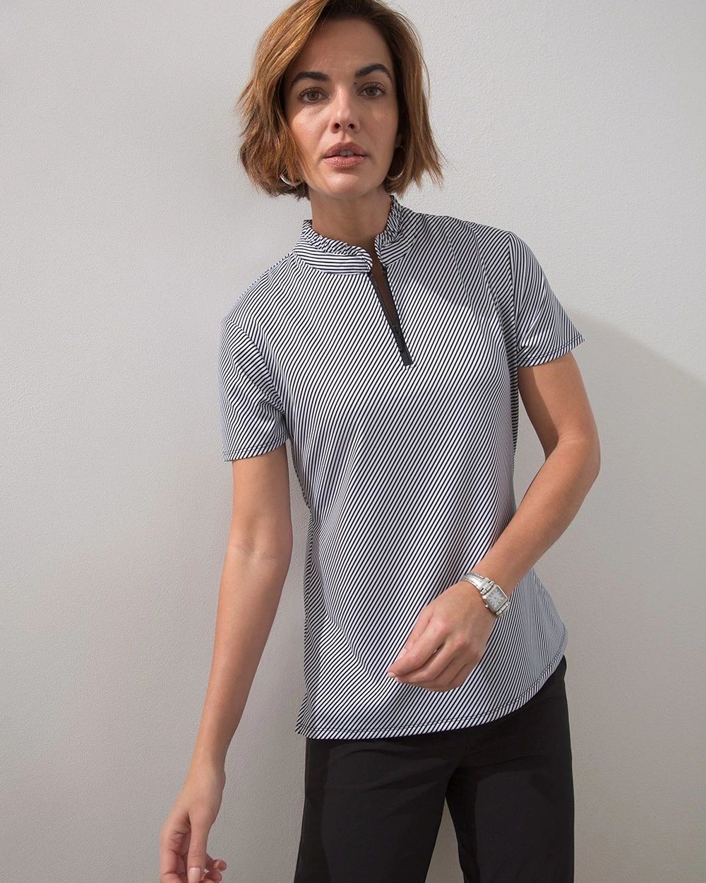 Zenergy® UPF Stripe Ruffle Collar Polo