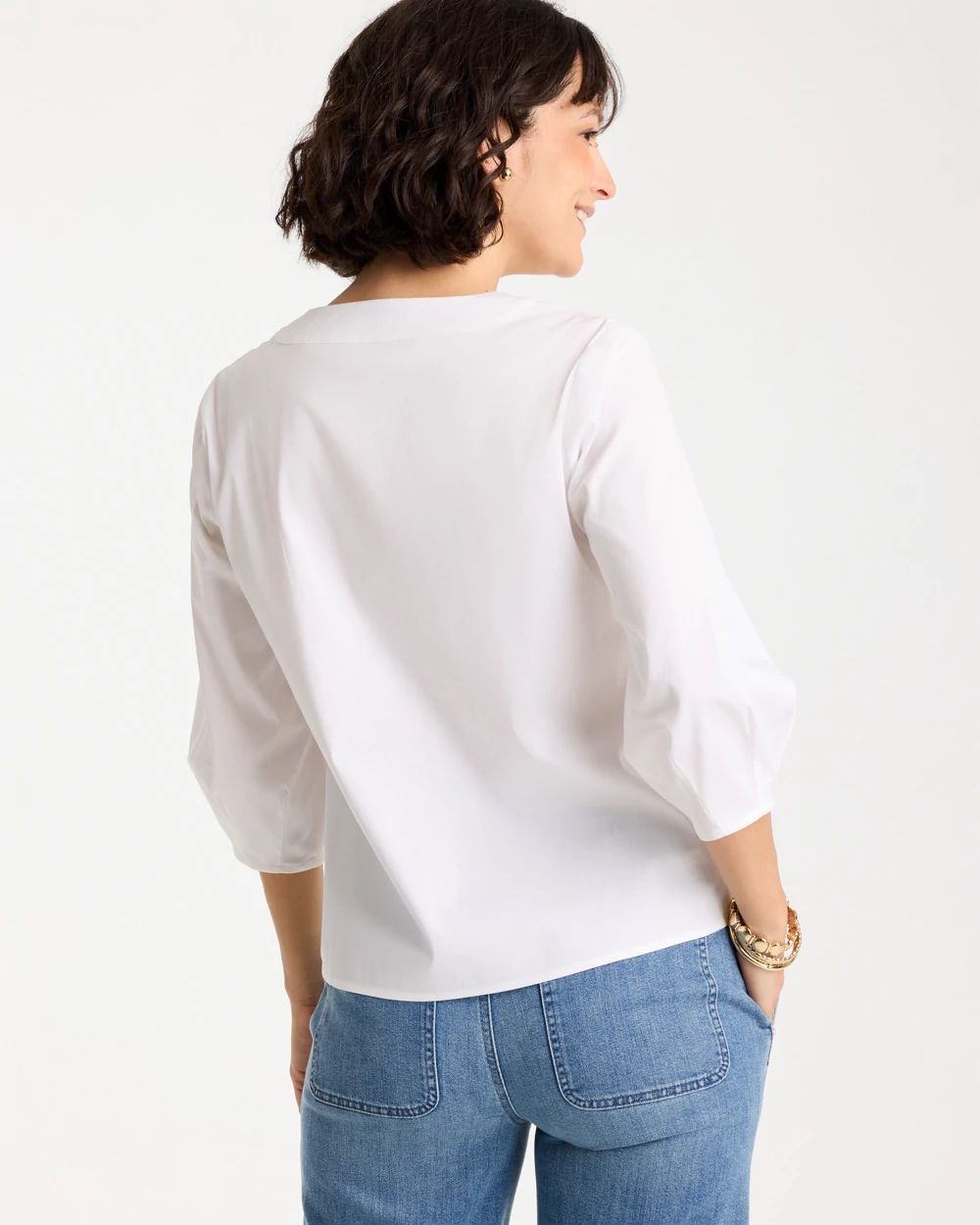 Poplin Cotton 3/4 Sleeve Popover click to view larger image.