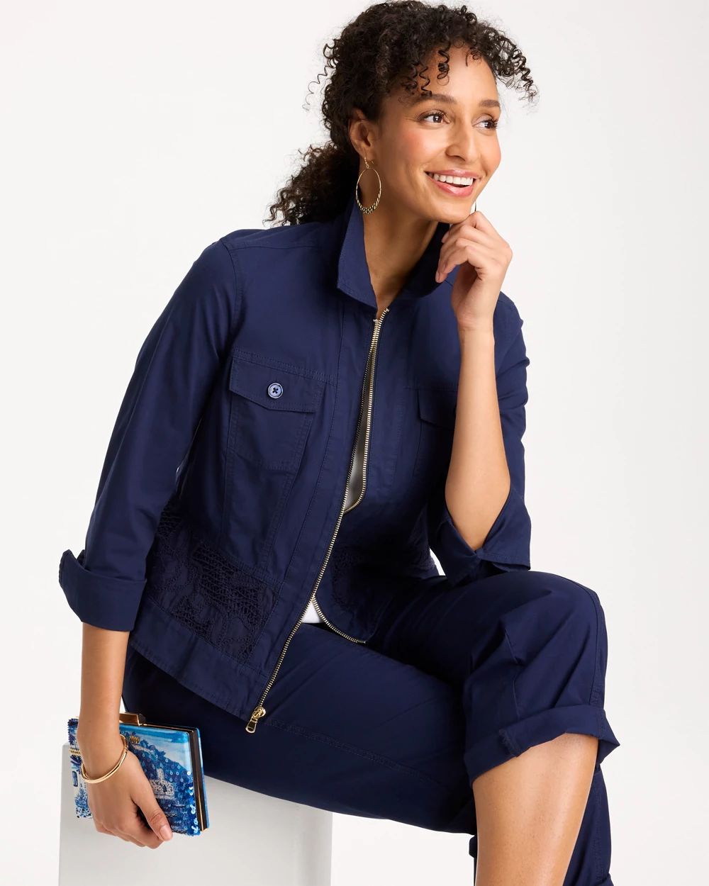 Poplin Cotton Lace Peplum Jacket