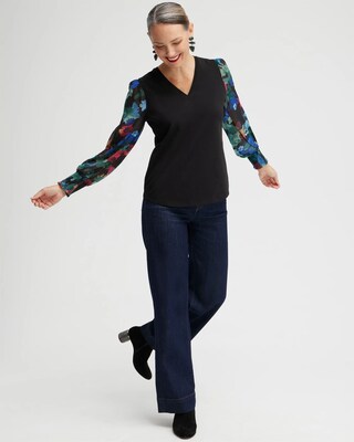 Knit Woven Clip Dot Sleeve Top