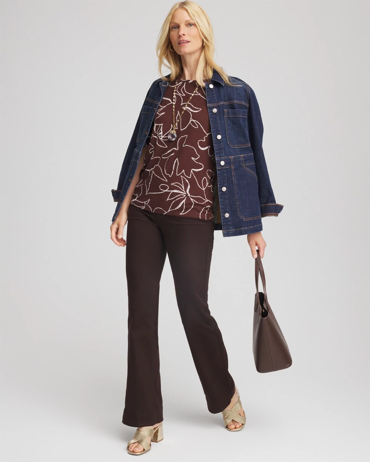 Chico's Touch Of Cool Elbow-sleeve Perfect Tee In Cacao In Brown