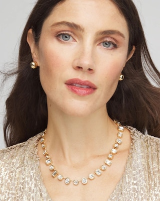 Bezel Set Short Goldtone Necklace click to view larger image.