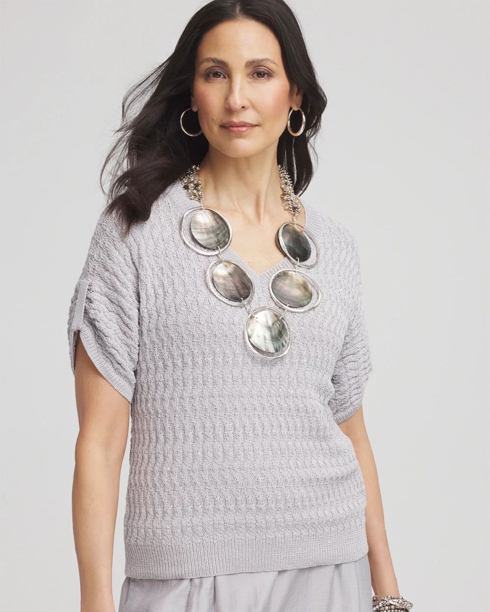 Sequin V-Neck Pullover Sweater