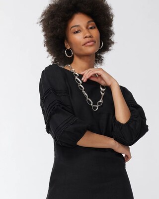 Black Linen Embroidered Dress
