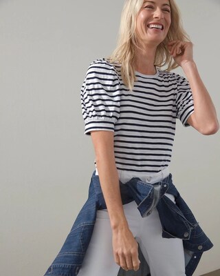 Stripe Puff Sleeve Slub Tee