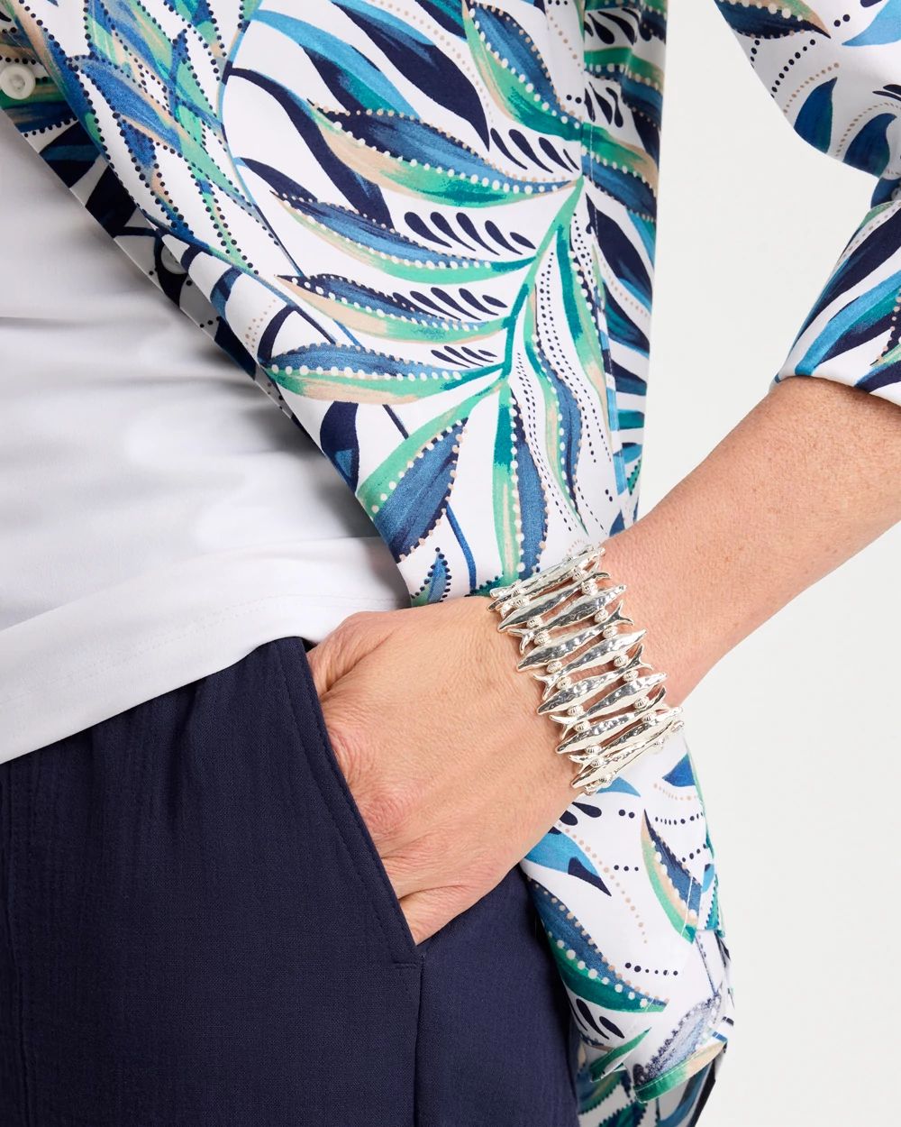 Silvertone Fish Stretch Bracelet click to view larger image.