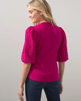 Eyelet Sleeve Ribbed Henley Tee