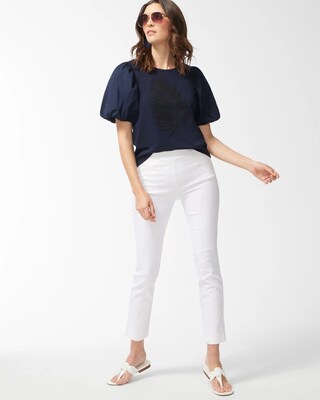 Navy Embroidered Puff Sleeve Tee
