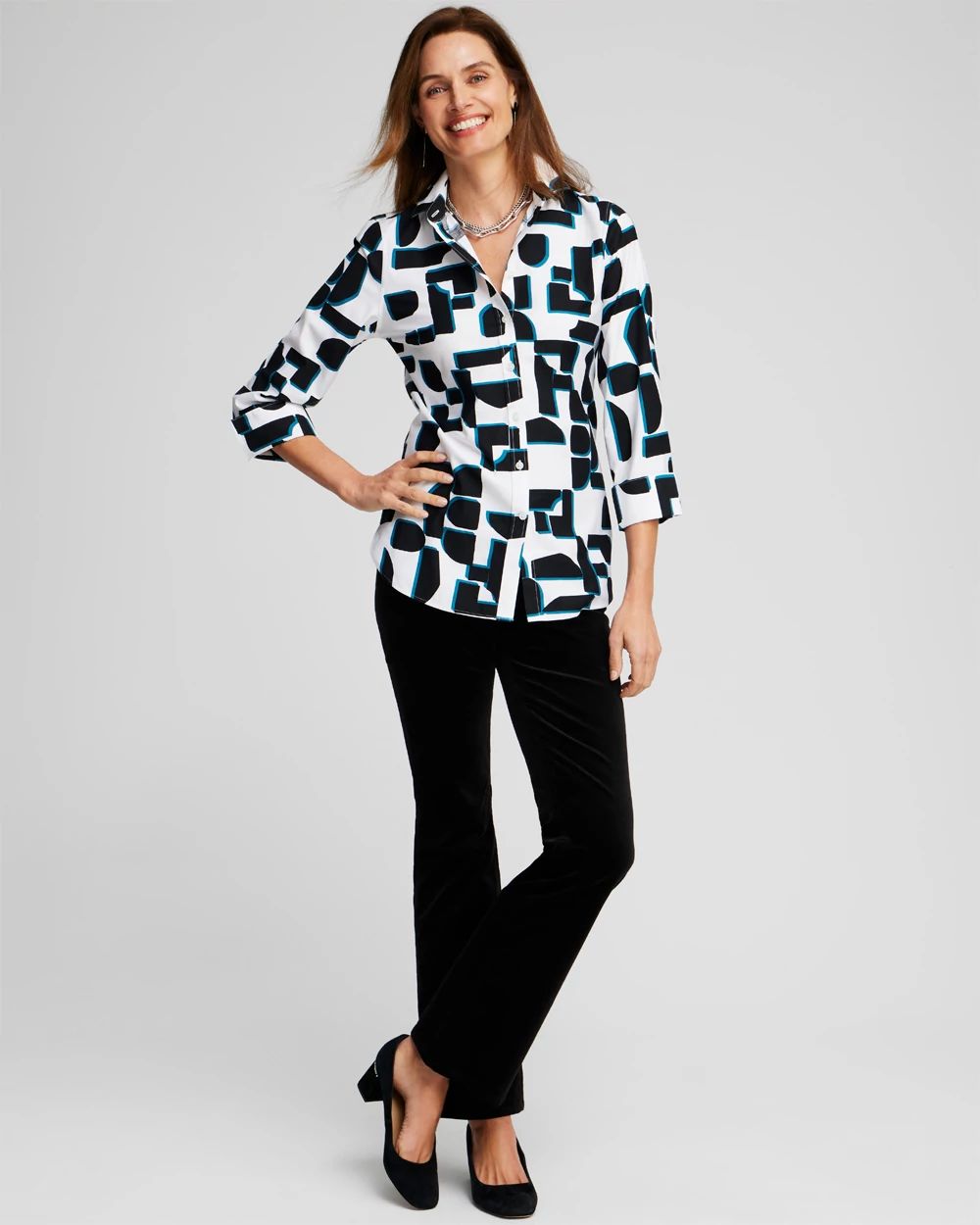 No Iron™ Stretch Block Print Shirt