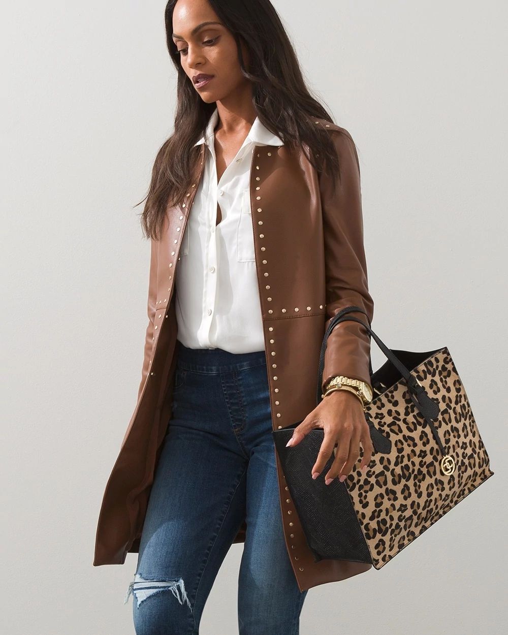 Studded Faux Leather Topper