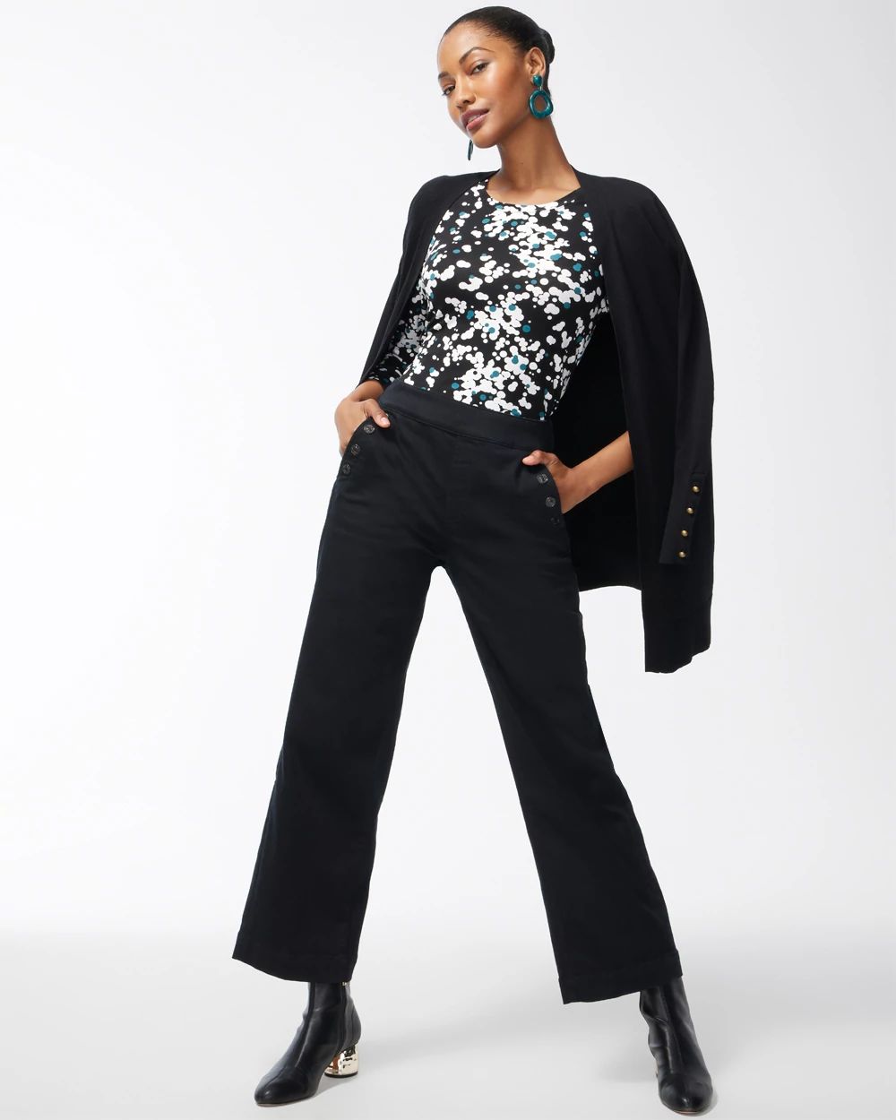 Petite Pull-On Wide Leg Ankle Jeans