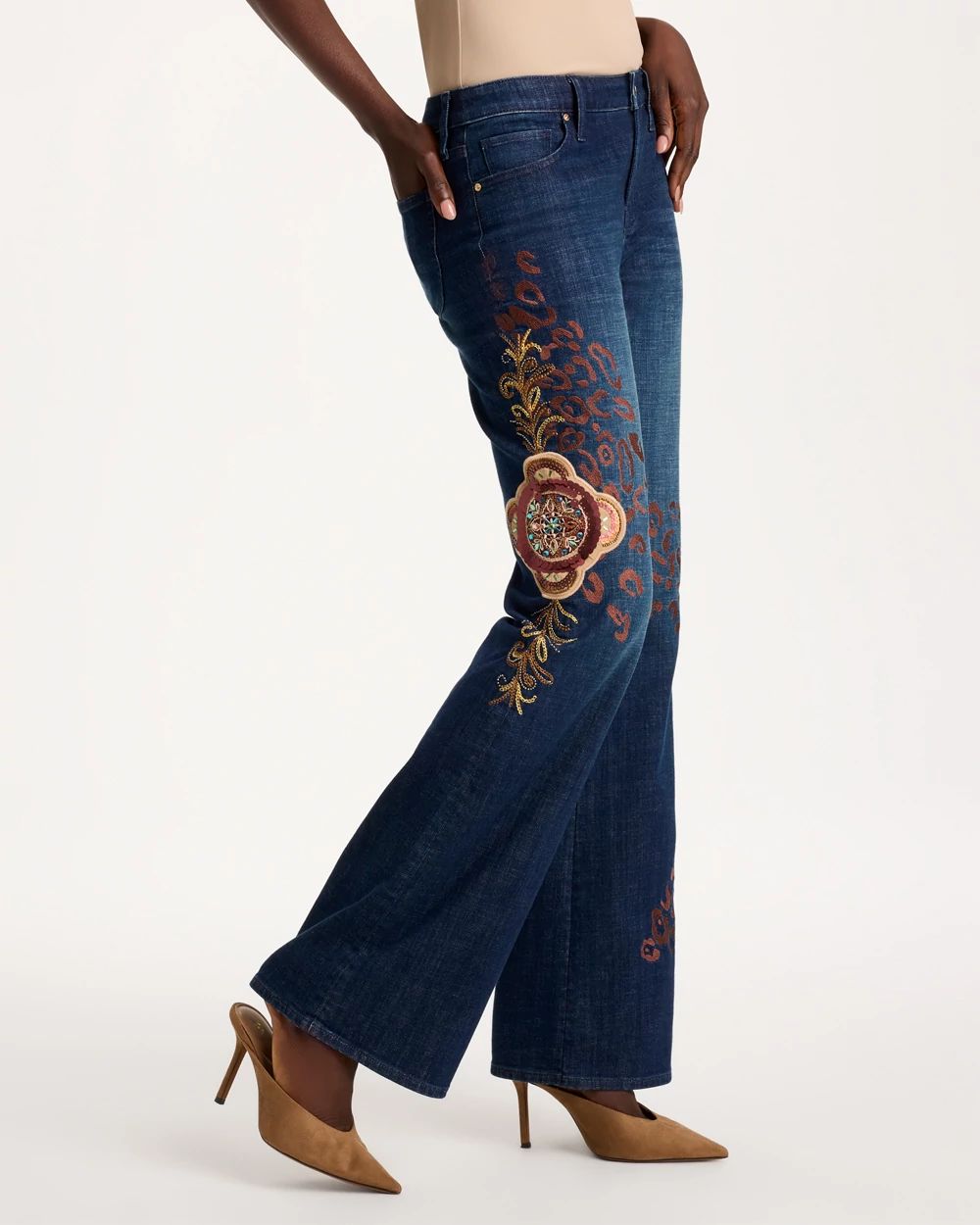 Embellished Girlfriend Flare Jeans click to view larger image.