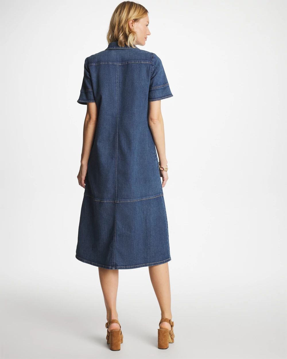 Button Front Denim Dress click to view larger image.