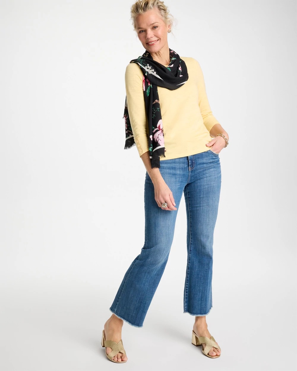 Cotton Slub 3/4 Sleeve Button Tee