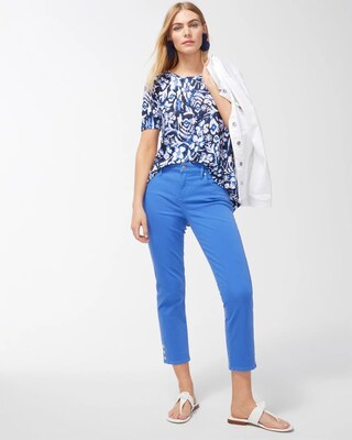 Coastal Print Linen Tiered A-Line Tee
