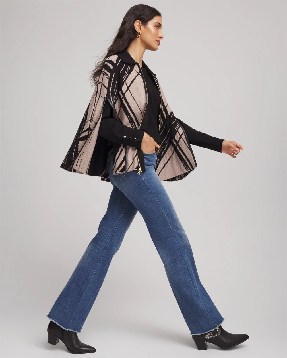 Jacquard Zip-Front Sweater Cape click to view larger image.