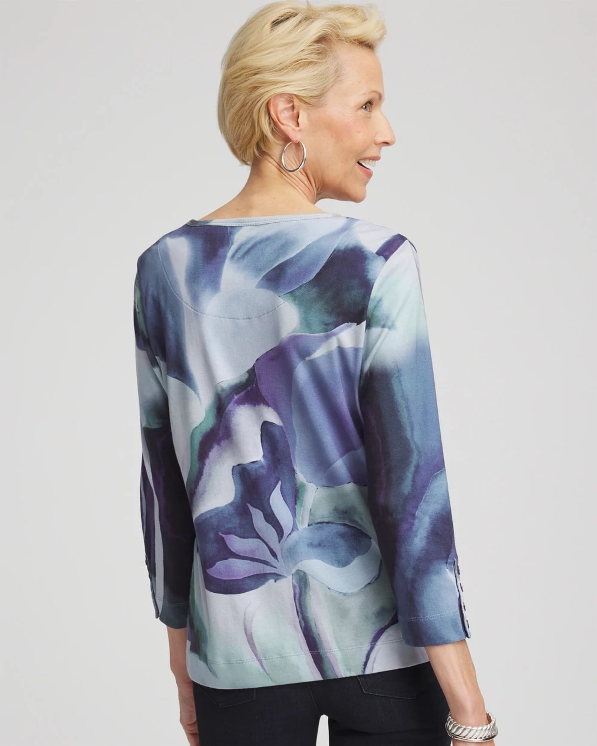 Chico's Pima Button Sleeve Tee In Purple Elixir In Blue