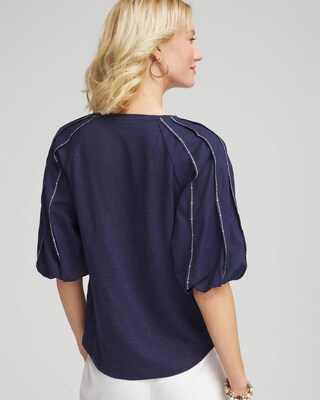 Linen Balloon-Sleeve Blouse click to view larger image.