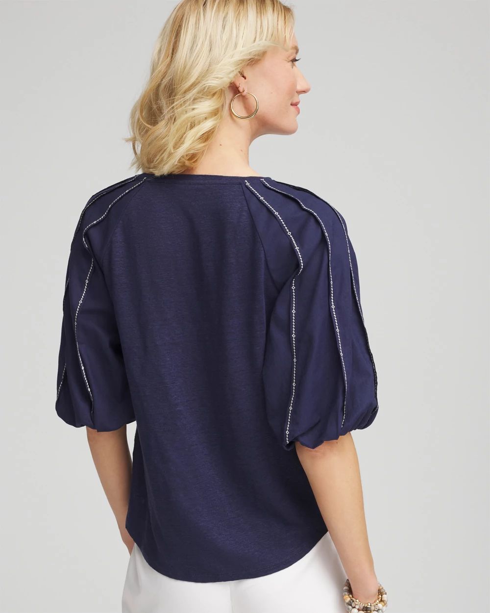 Linen Balloon-Sleeve Blouse