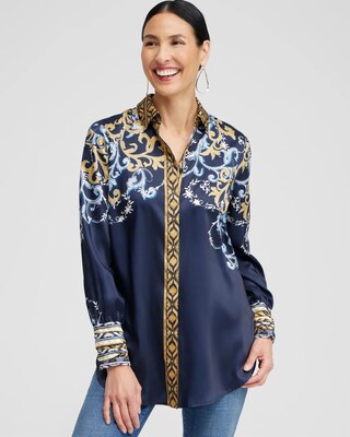 Ruched Cuff Placed Print Tunic