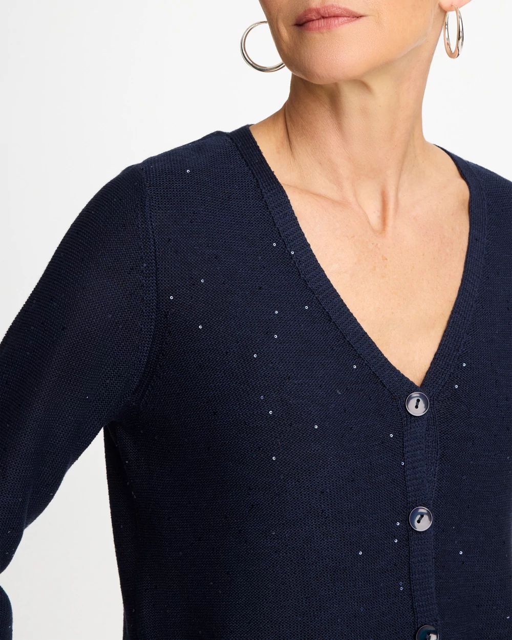 Stitchy Sequin V-Neck Cardigan click to view larger image.