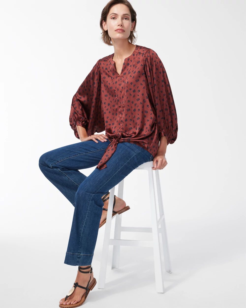 Dot Print Tie-Front Shirt
